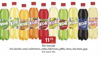 Qanto Koli limonáda kiwi, bezinka, oranž, multivitamin, malina, bílý hrozen, jablko, citron, cola classic, grep 0,5L nabídka