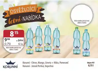 Qanto Korunní - Citron, Mango, Limeta + Máta, Pomeranč Korunní - Jemně Perlivá, Neperlivá 0.75L nabídka