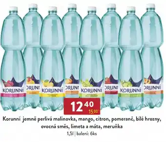 Qanto Korunní jemně perlivá malinovka, mango, citron, pomeranč, bílé hrozny, ovocná směs, limeta a máta, meruňka 1.5L nabídka