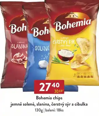 Qanto Bohemia chips jemně solené, slanina, čerstvý sýr a cibulka nabídka
