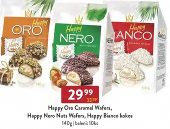 Qanto Happy Oro Caramel Wafers, Happy Nero Nuts Wafers, Happy Bianco kokos nabídka