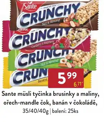 Qanto Sante müsli tyčinka brusinky a maliny, ořech-mandle čok, banán v čokoládě nabídka