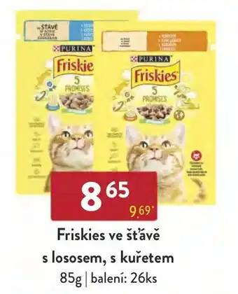 Qanto Friskies ve šťávě s lososem, s kuřetem nabídka