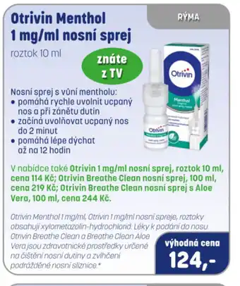 PharmaPoint Otrivin Menthol 1 mg/ml nosní sprej nabídka