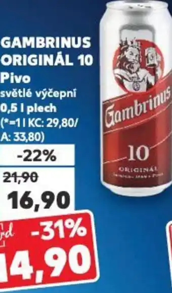 Kaufland GAMBRINUS ORIGINÁL 10 Pivo 0.5L nabídka