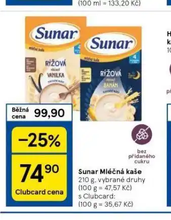 Tesco Sunar mléčná kaše nabídka