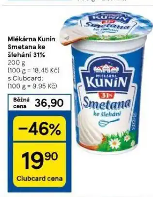Tesco Kunín smetana ke šlehání nabídka