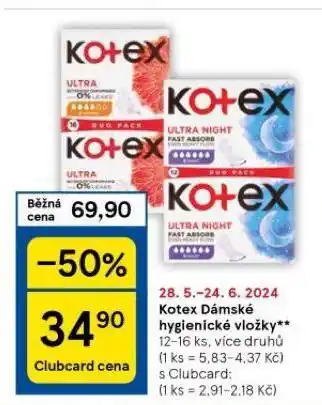 Tesco Kotex dámské tampony nabídka