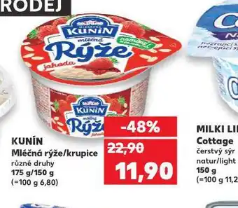 Kaufland Kunín mléčná rýže / krupice nabídka