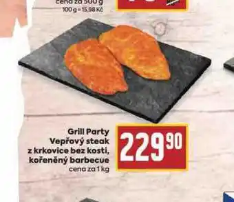 Billa Grill party vepřový steak z krkovice bez kosti, kořeněný barbecue nabídka