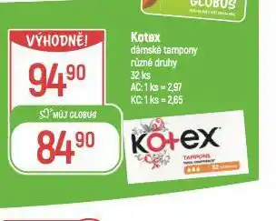 Globus Kotex dámské tampony nabídka
