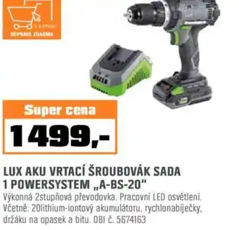 OBI LUX AKU VRTACÍ ŠROUBOVÁK SADA 1 POWERSYSTEM,,A-BS-20" nabídka