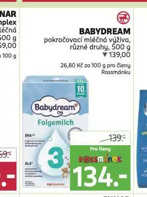 Rossmann Babydream pokračovací mléčná výživa nabídka