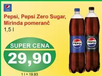 PLUS JIP Pepsi, Pepsi Zero Sugar, Mirinda pomeranč 1.5L nabídka