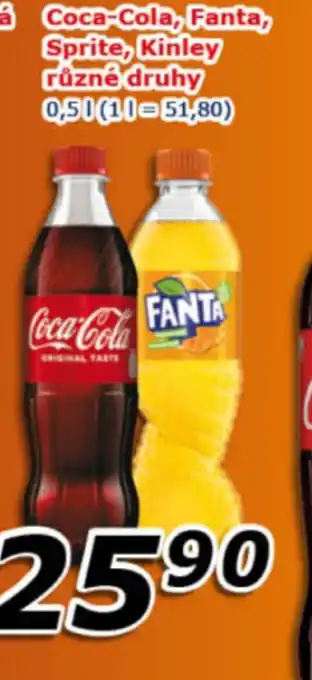 ESO MARKET Coca-Cola, Fanta, Sprite, Kinley různé druhy 0,5 L nabídka