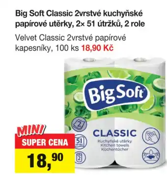 Šlak Big Soft Classic 2vrstvé kuchyňské papírové utěrky, 2× 51 útržků, 2 role nabídka