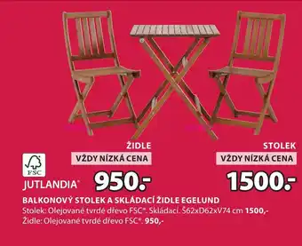 JYSK BALKONOVÝ STOLEK A SKLÁDACÍ ŽIDLE EGELUND nabídka