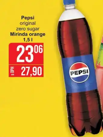 Jip Pepsi original zero sugar Mirinda orange 1,5L nabídka