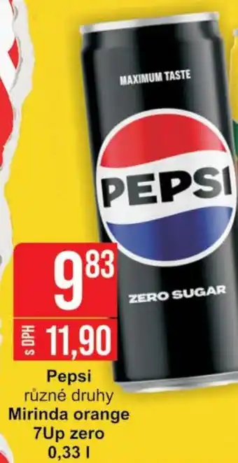 Jip Pepsi různé druhy Mirinda orange 7Up zero 0.33L nabídka