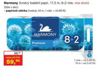 Ráj drogerie Harmony 3vrstvý toaletní papír, 17,5 m, 8+2 role nabídka