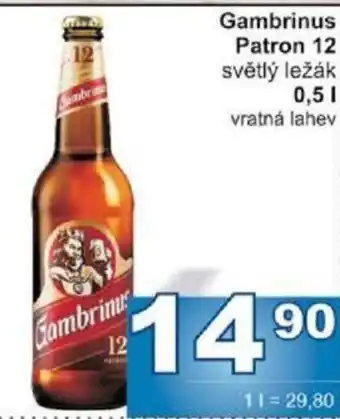 Jip Gambrinus Patron 12 světlý ležák 0.5L nabídka
