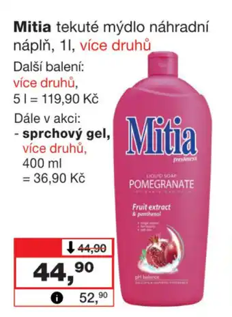 Barvy a laky drogerie Mitia tekuté mýdlo náhradní náplň, 1 l nabídka