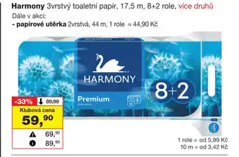 Barvy a laky drogerie Harmony 3vrstvý toaletní papír nabídka