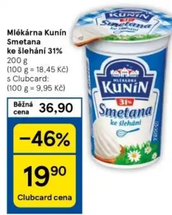 Tesco Mlékárna Kunín Smetana ke šlehání 31% 200 g nabídka