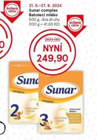 Tesco Sunar complex batolecí mléko nabídka