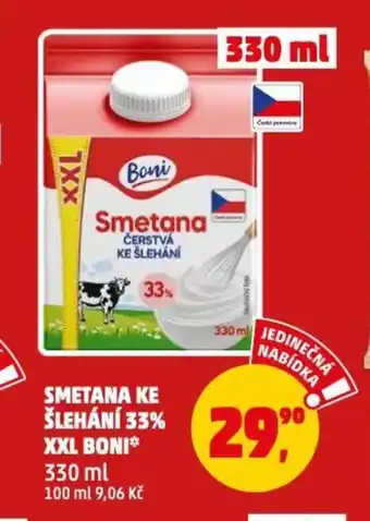 Penny Market SMETANA KE ŠLEHÁNÍ 33% XXL BONI nabídka