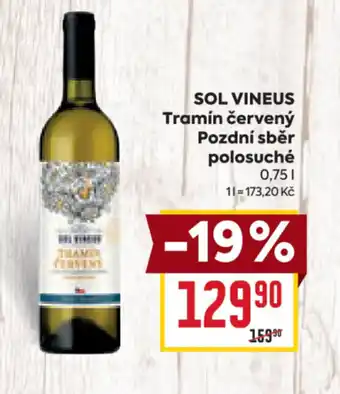 Billa SOL VINEUS Tramín červený Pozdní sběr polosuché 0,75L nabídka