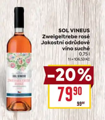 Billa SOL VINEUS Zweigeltrebe rosé Jakostní odrůdové víno suché 0.75L nabídka