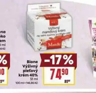 Billa Bione výživný pleťový krém 40% nabídka