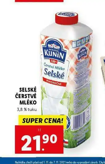 Lidl Selské mléko čerstvé 3,6% nabídka