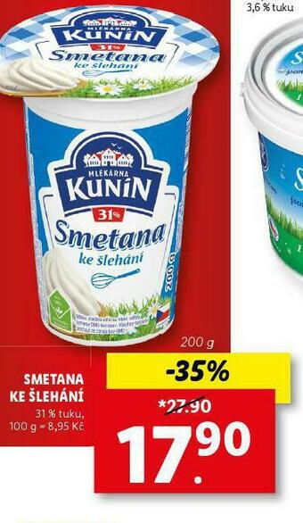 Lidl Kunín smetana ke šlehání 31% nabídka