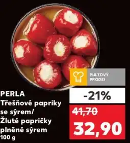 Kaufland PERLA Třešňové papriky se sýrem/ Žluté papričky plněné sýrem nabídka