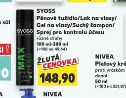 Kaufland Syoss pěnové tužidlo / lak na vlasy/ gel na vlasy / suchý šampon / sprej pro kontrolu účesu nabídka