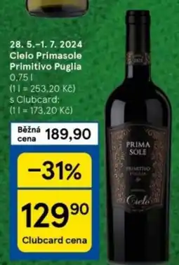 Tesco Cielo Primasole Primitivo Puglia 0,75L nabídka