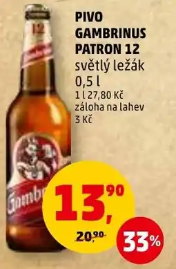 Penny Market PIVO GAMBRINUS PATRON 12 0.5L nabídka