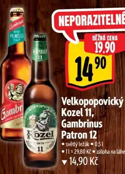 Albert Velkopopovický Kozel 11, Gambrinus Patron 12 0.5L nabídka