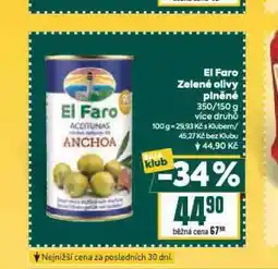 Billa El faro zelené olivy plněné nabídka