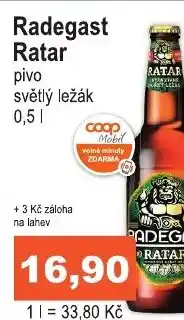 COOP DISKONT Radegast Ratar pivo světlý ležák 0.5L nabídka