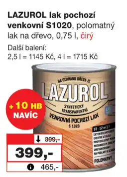 Barvy a laky drogerie LAZUROL lak pochozí venkovní S1020 nabídka