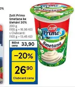 Tesco Zott primo smetana ke šlehání nabídka