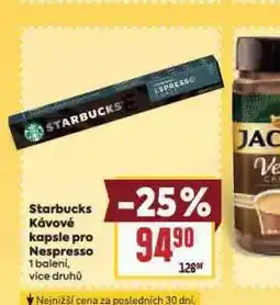 Billa Starbucks kávové kapsle pro nespresso nabídka