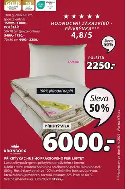 JYSK PŘIKRÝVKA Z HUSÍHO PRACHOVÉHO PEŘÍ LOFTET nabídka