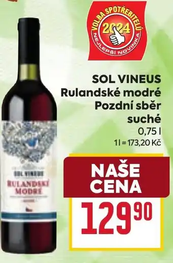 Billa SOL VINEUS Rulandské modré Pozdní sběr suché 0,75L nabídka