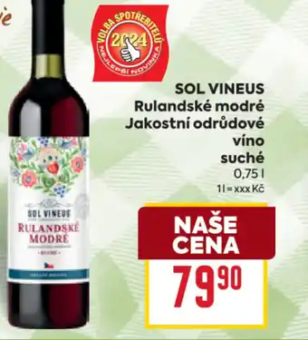 Billa SOL VINEUS Rulandské modré Jakostní odrůdové víno suché 0.75L nabídka