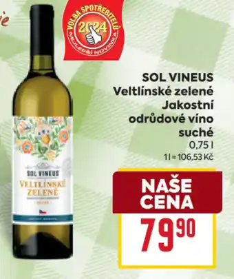 Billa SOL VINEUS Veltlínské zelené Jakostní odrůdové víno suché 0.75L nabídka