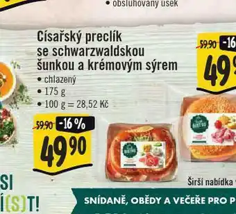 Jip Fresh bistro císařský preclík se schwarzwaldskou šunkou a krémovým sýrem nabídka